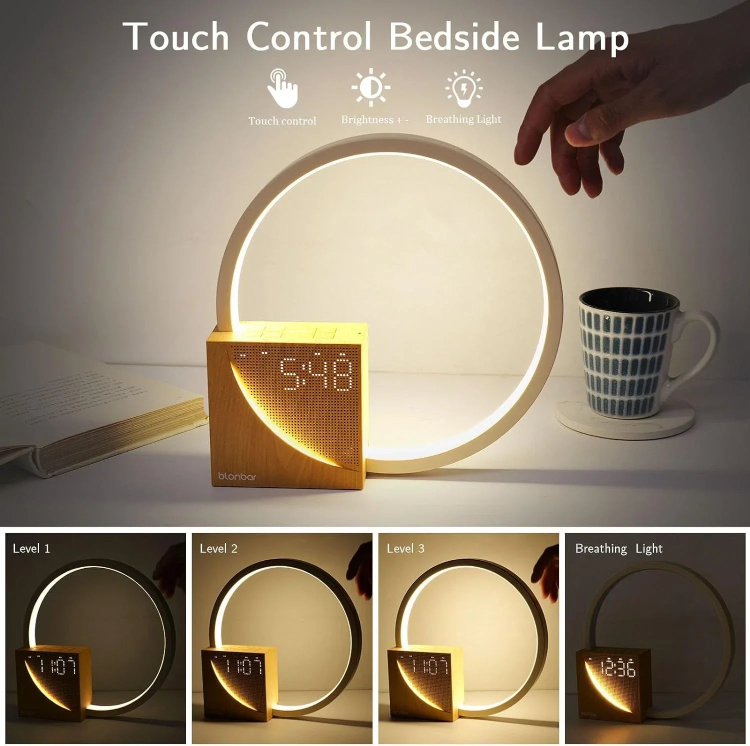 Bedside Lamp, Wake-Up Light,Touch Lamps Bedside with 10W USB Charging 10
